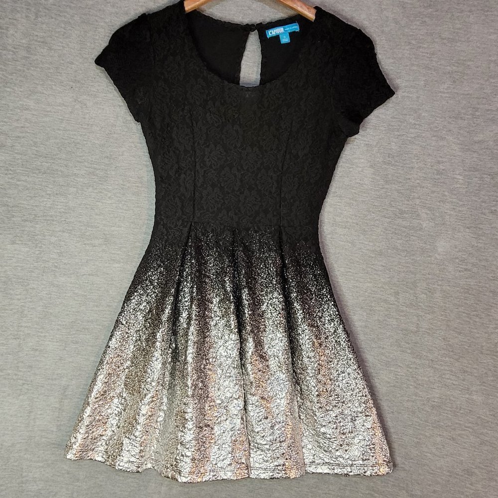 Lamour Nanette Lepore Womens dress small fit and flare skater black silver.